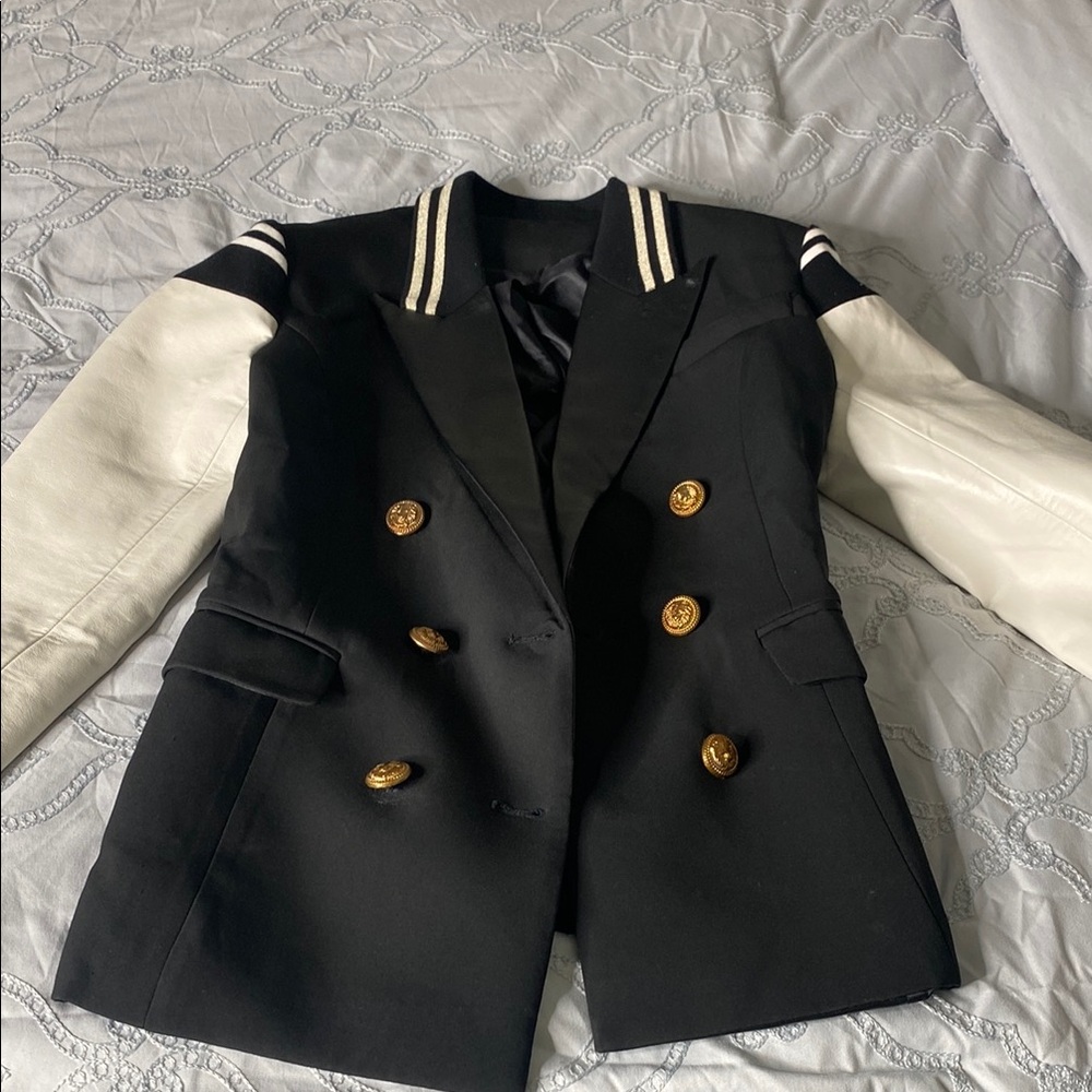 Black and white leather jacket women